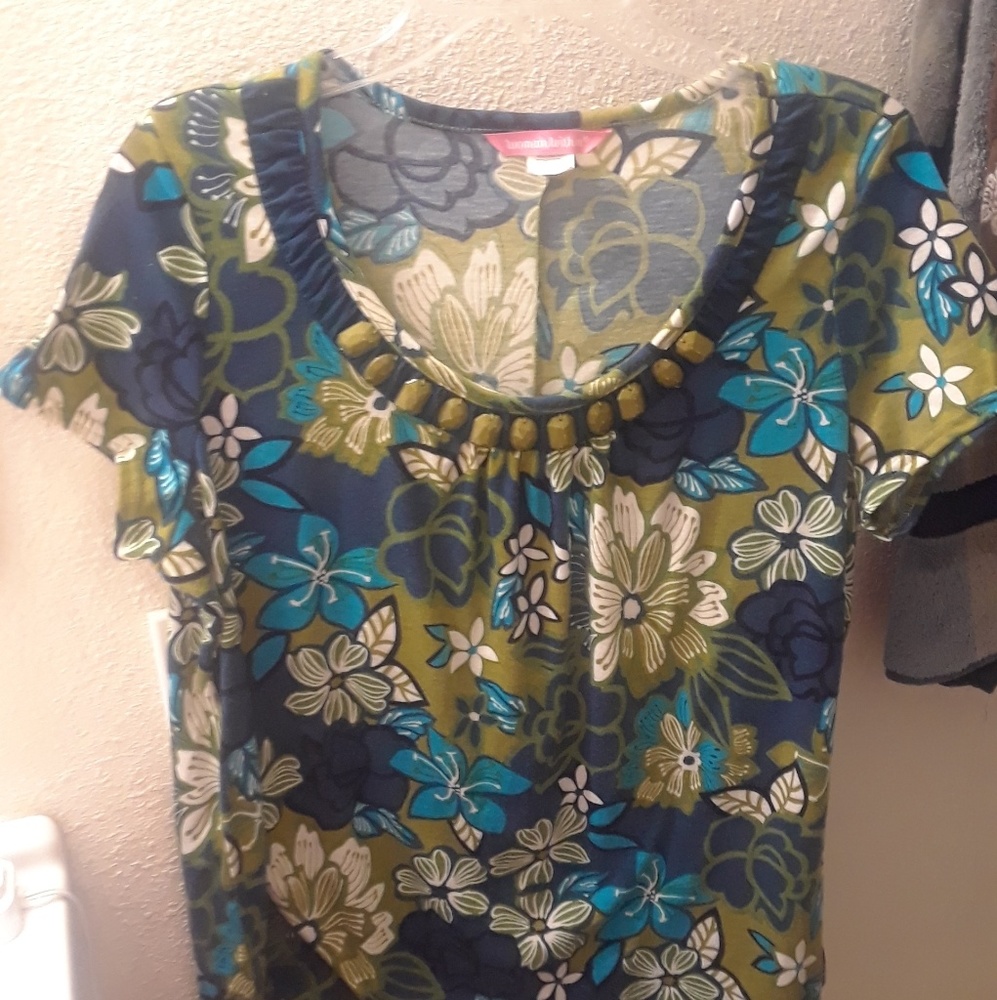 Women's aqua and green floral top